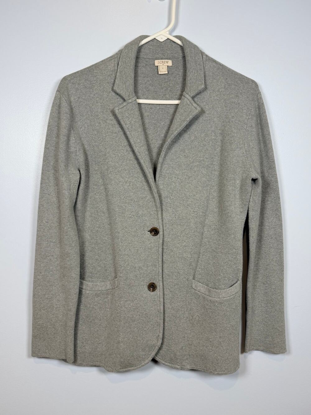 J Crew Size S Knit Sweater Two Button Blazer Gray